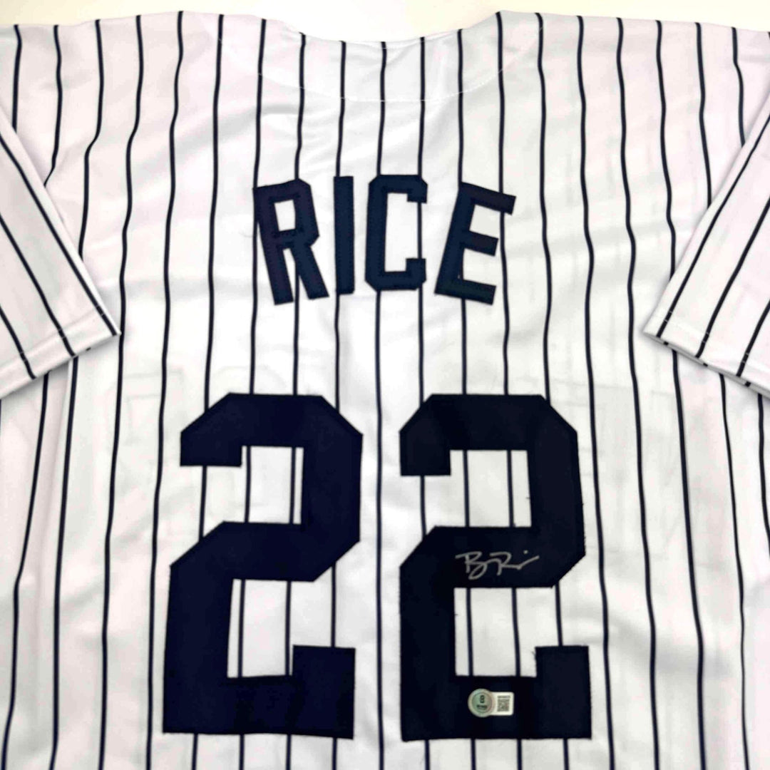 Autographed/Signed Ben Rice New York Pinstripe Baseball Jersey JSA COA