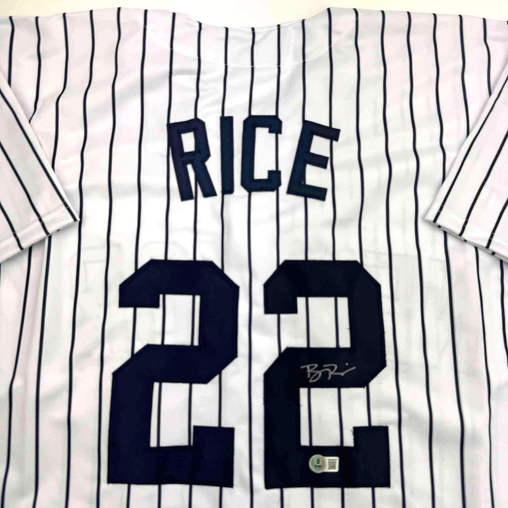 Autographed/Signed Ben Rice New York Pinstripe Baseball Jersey JSA COA