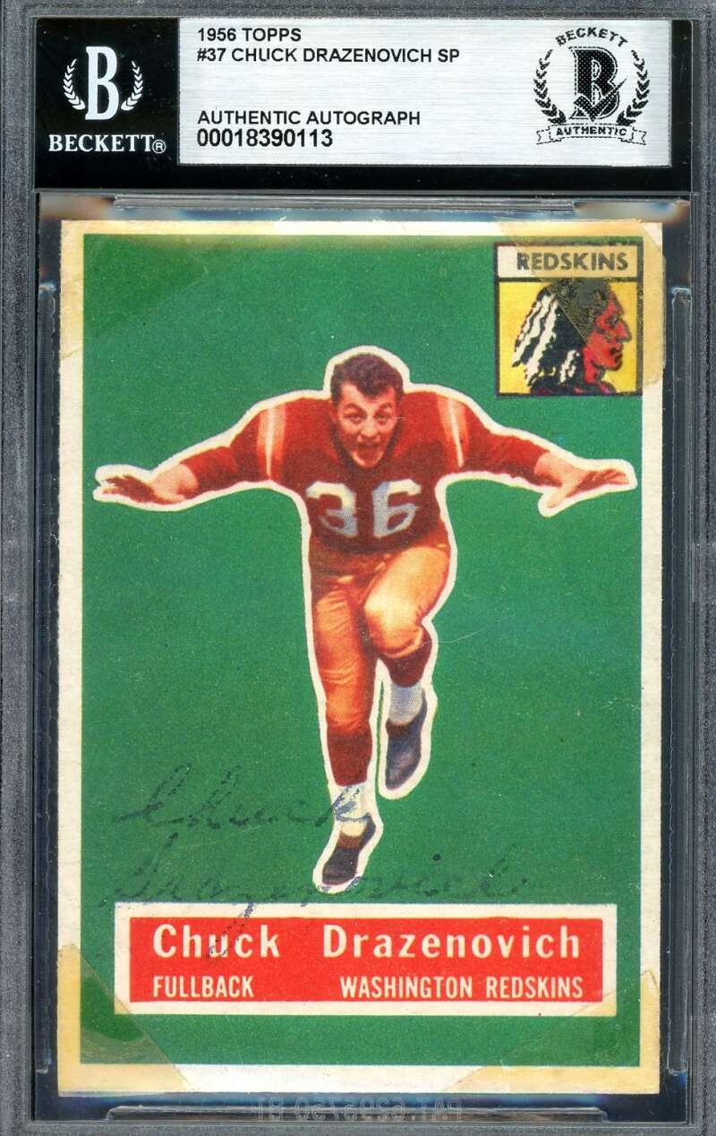 Chuck Drazenovich Beckett BAS Signed 1956 Topps Autograph