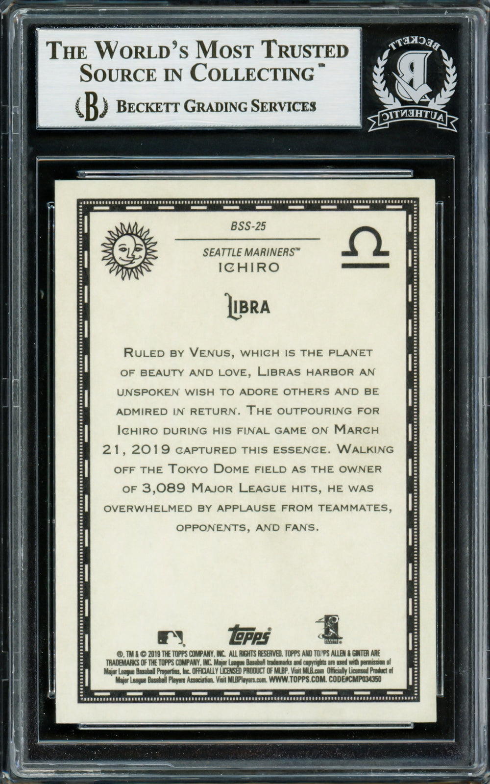 Ichiro Suzuki Auto 2019 Topps Allen Ginter Baseball Star Signs Card BSS-25 BAS
