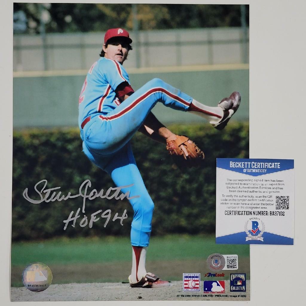 Steve Carlton signed 8x10 Photo #2 HOF 04 Inscription Phillies ~ Beckett BAS COA