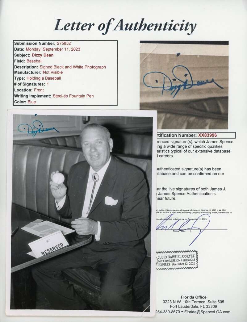 Dizzy Dean JSA Coa Signed Vintage Photo Autograph