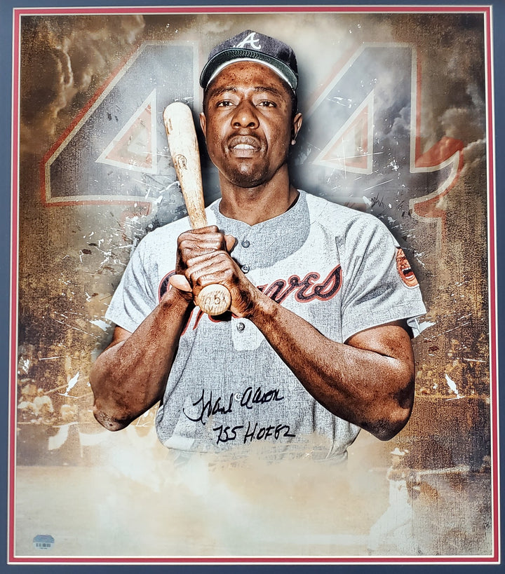 Hank Aaron Signed Framed 20x24 Photo Atlanta Braves "755 HOF 82" Fanatics