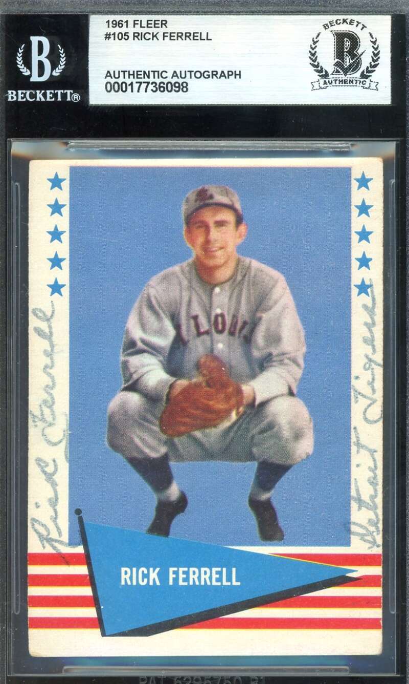 Rick Ferrell Beckett BAS Signed 1961 Fleer Autograph