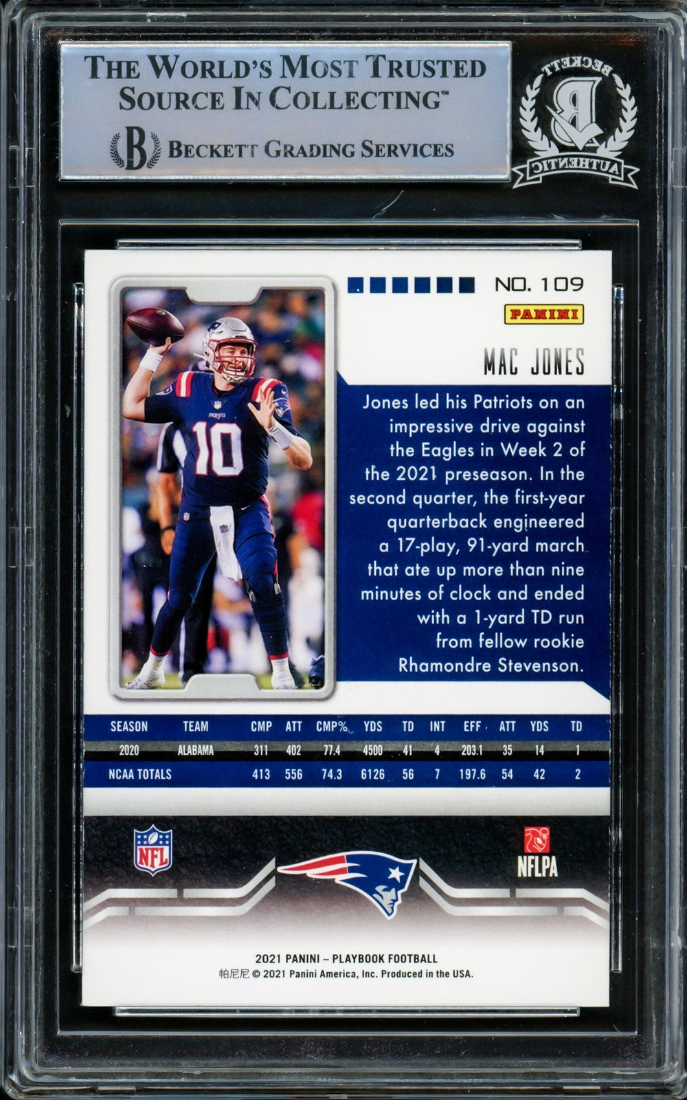 Mac Jones Signed 2021 Panini Playbook Orange RC 109 Patriots Beckett #14860686