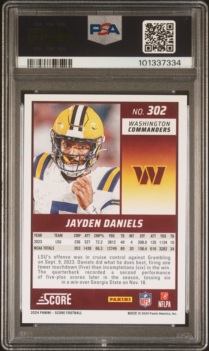 Graded 2024 Panini Score Jayden Daniels #302 Rookie RC Football Card PSA 10