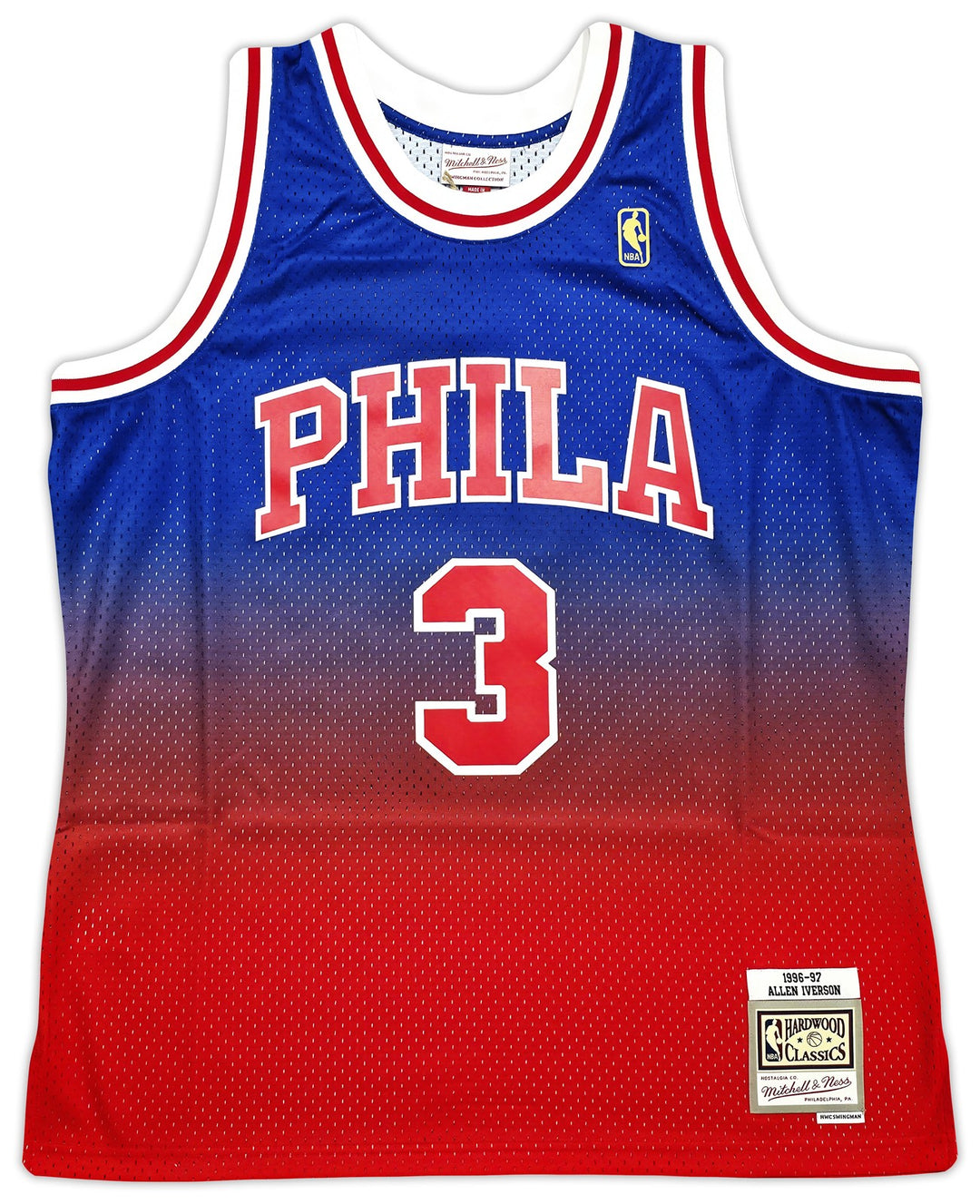 76ers Allen Iverson Auto Red Mitchell Ness 96-97 Swingman Fadeaway Jersey XL BAS