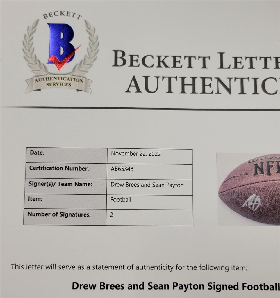 Drew Brees + Sean Payton signed NFL Replica Football Saints ~ Beckett BAS LOA