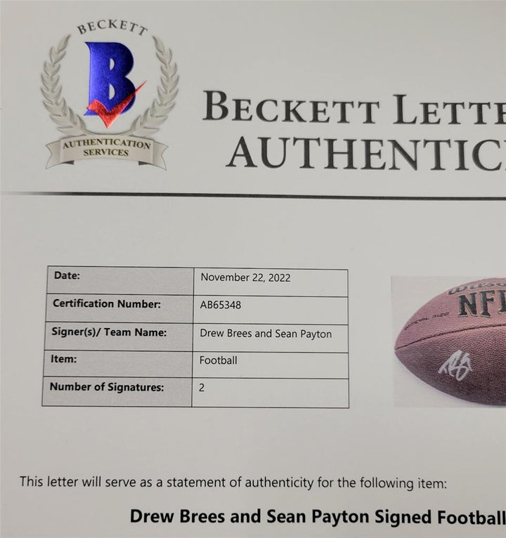 Drew Brees + Sean Payton signed NFL Replica Football Saints ~ Beckett BAS LOA