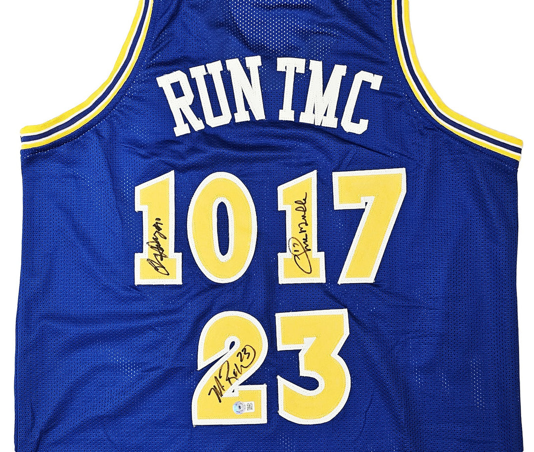 Warriors Chris Mullin, Tim Hardaway & Richmond Auto Blue Jersey Run TMC Beckett