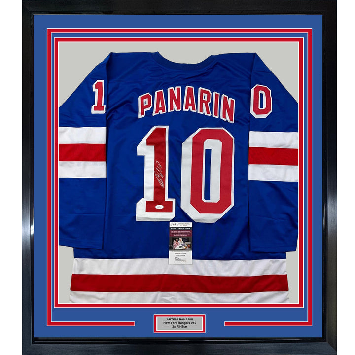 Framed Autographed/Signed Artemi Panarin 33x42 New York Blue Jersey JSA COA