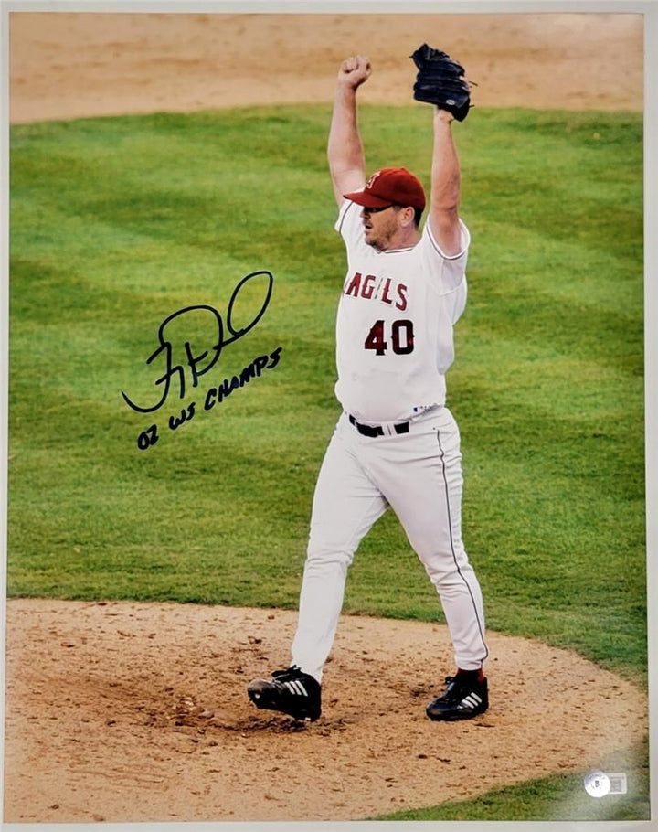Troy Percival signed "02 WS Champs" 16x20 Photo Angels autograph BAS Beckett Wit