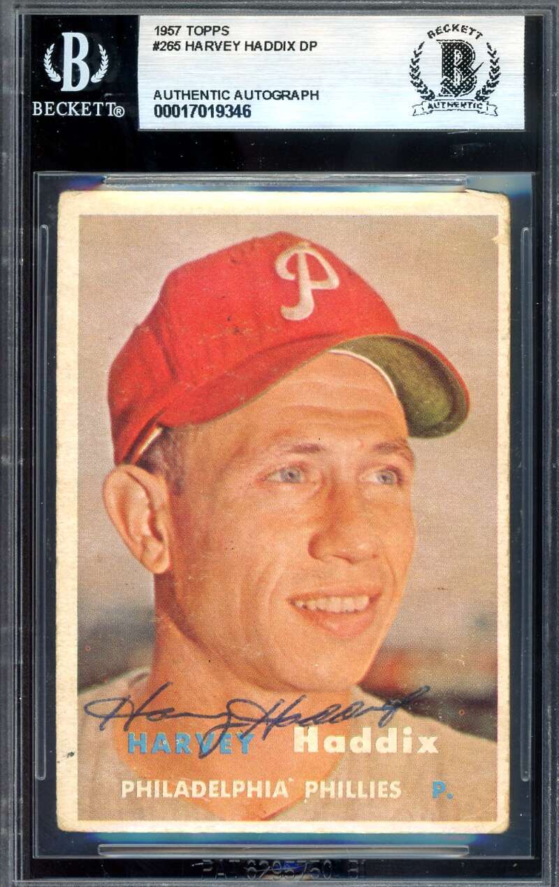 Harvey Haddix Beckett BAS Signed 1957 Topps Autograph
