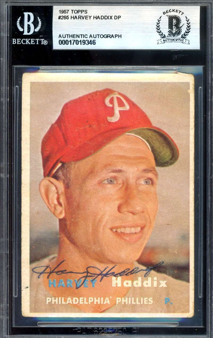 Harvey Haddix Beckett BAS Signed 1957 Topps Autograph