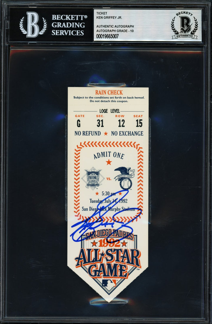 Ken Griffey Jr. Signed 1992 All Star Game Ticket Mariners Auto GM 10 MVP Beckett