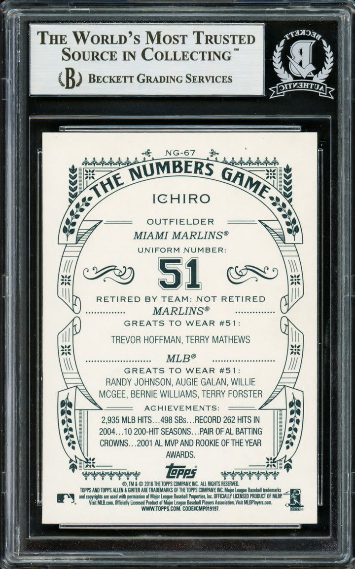 Ichiro Suzuki Auto 2016 Topps Allen Ginter The Numbers Game Card NG-67 BAS