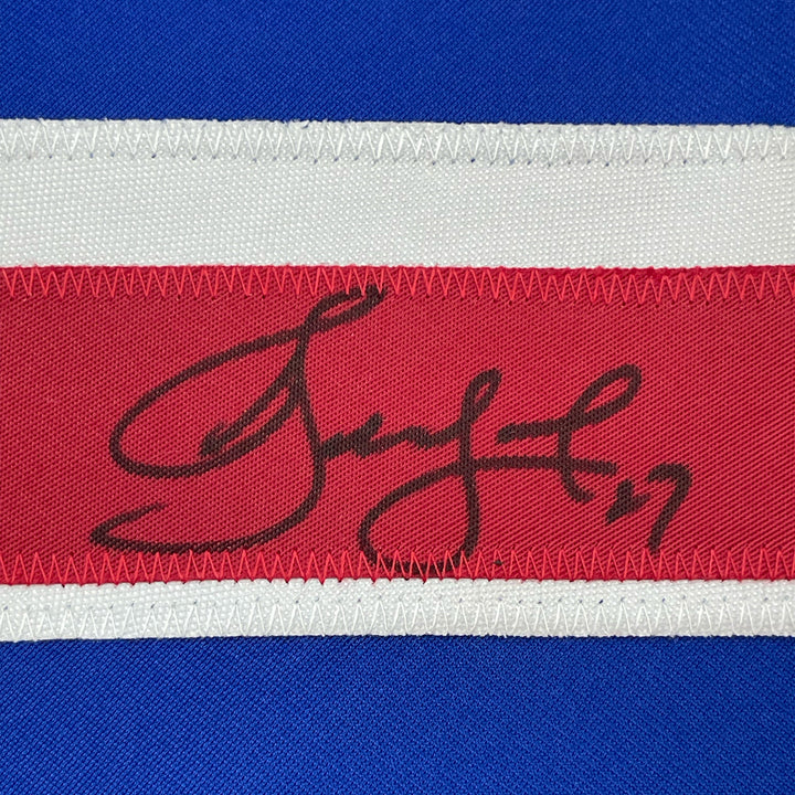 Framed Autographed/Signed Alexei Kovalev 33x42 New York Blue Jersey JSA COA