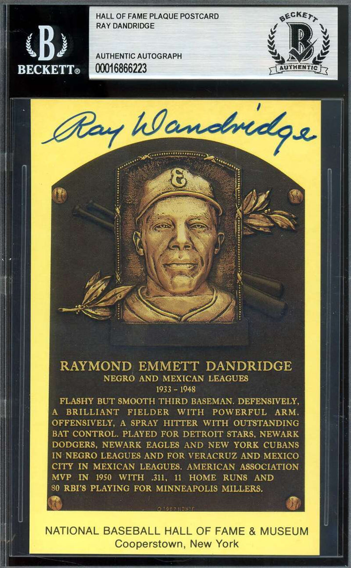 Ray Dandridge Beckett BAS Signed Gold Hall of Fame Plaque Postcard Autograph