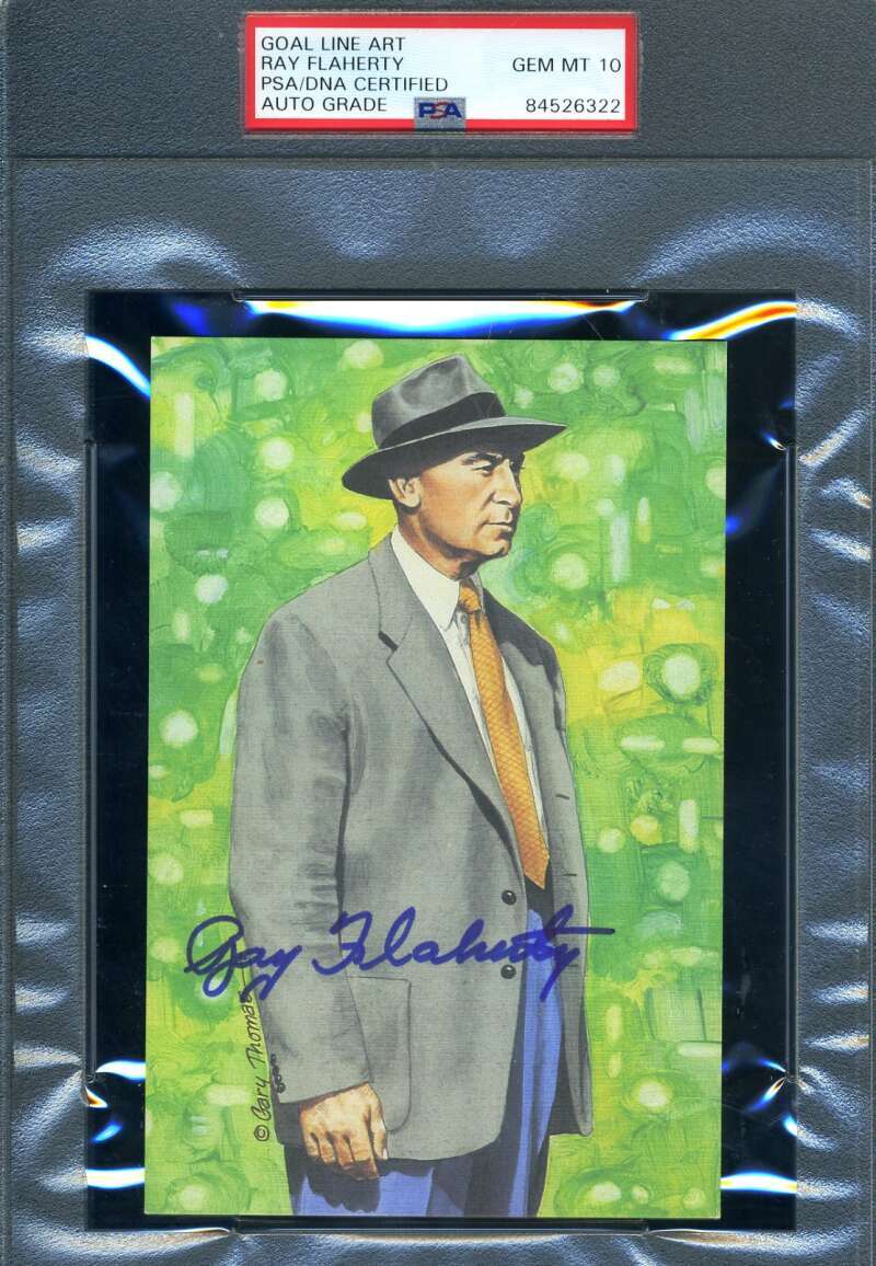Ray Flaherty Gem Mint 10 PSA DNA Signed Goal Line Art Card Autograph