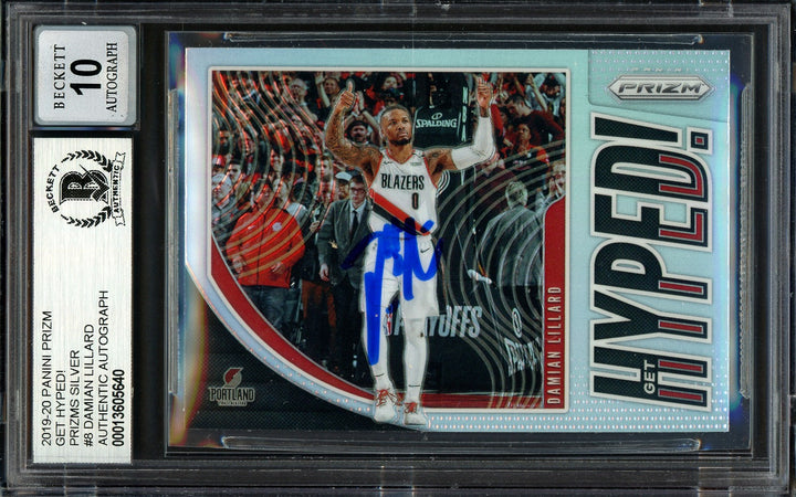 Damian Lillard Auto Signed 2019-20 Panini Prizm Get Hyped Card 8 Sig 10 Beckett