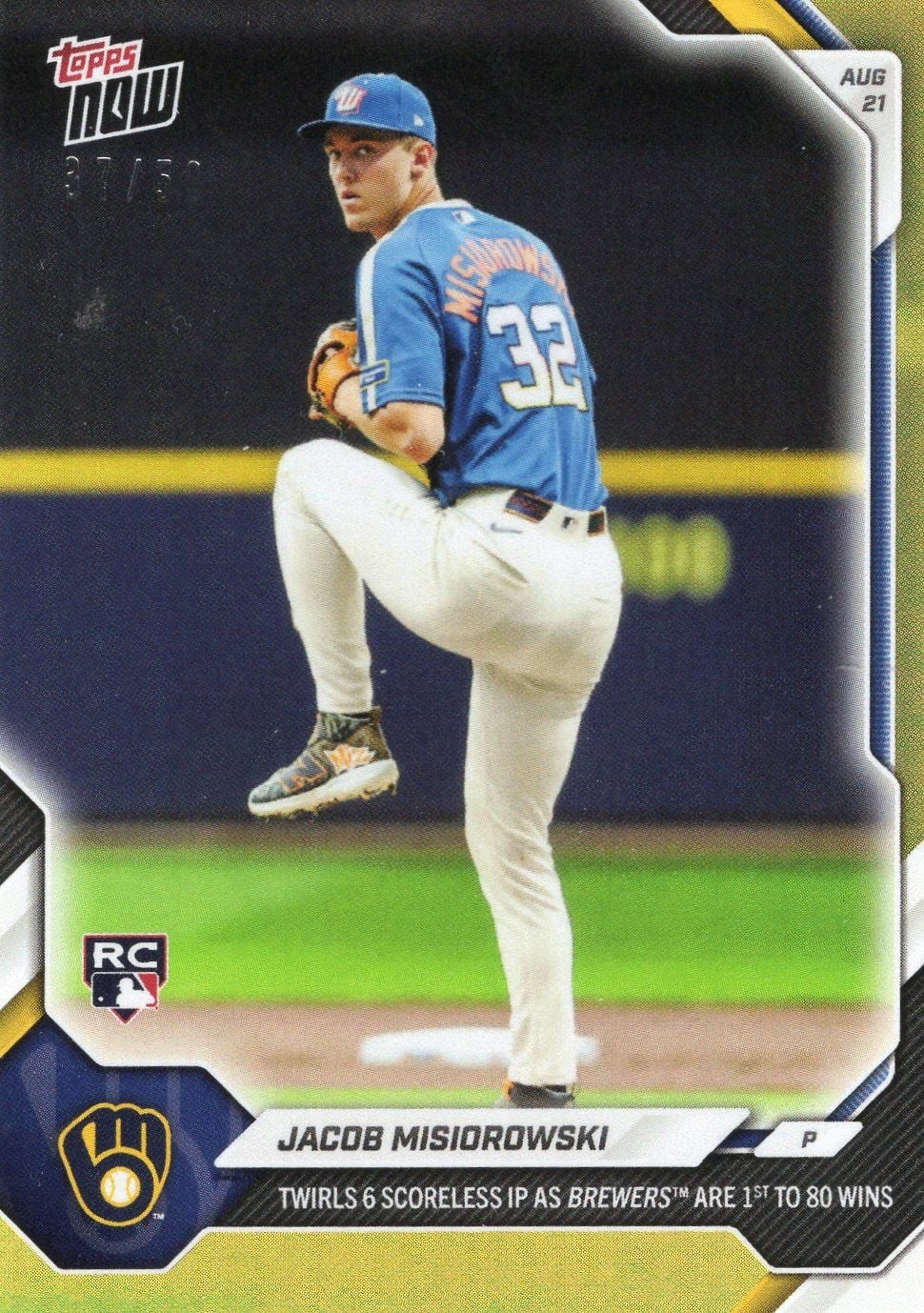 2026 Topps Now Jacob Misiorowski #578 Gold Foil /50 Rookie RC Baseball Card