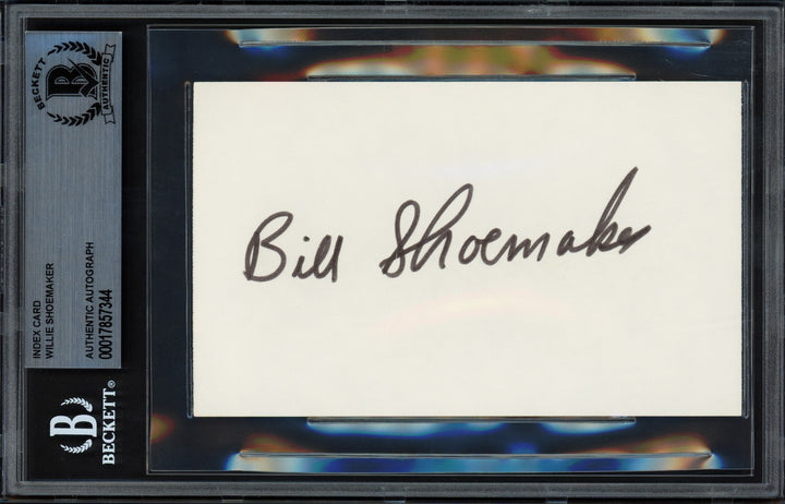 Willie Shoemaker Autographed Signed 3x5 Index Card Jockey Beckett BAS