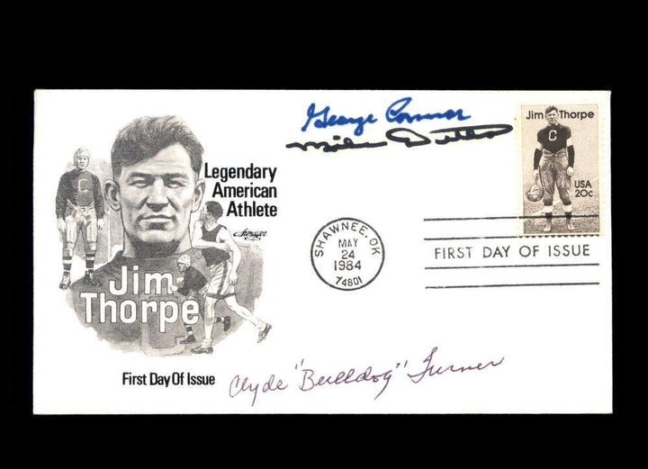 George Connor Mike Ditka Bulldog Turner JSA Signed 1984 Jim Thorpe FDC