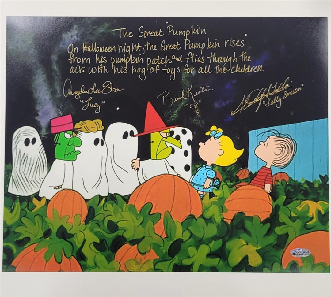 Peanuts Cast signed 11x14 Photo Charlie Brown Halloween Kesten Sloan Tolkin COA
