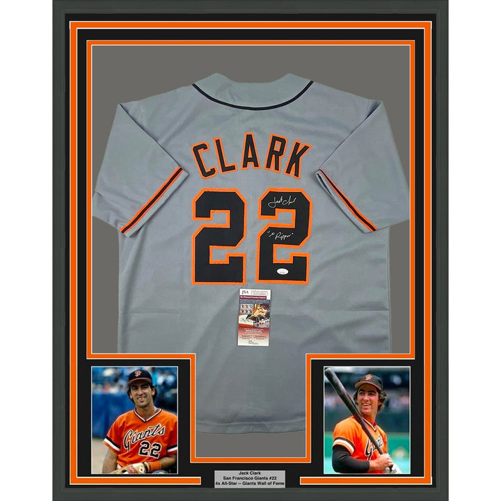 Framed Signed Jack Clark The Ripper 35x39 SF Grey Jersey JSA COA