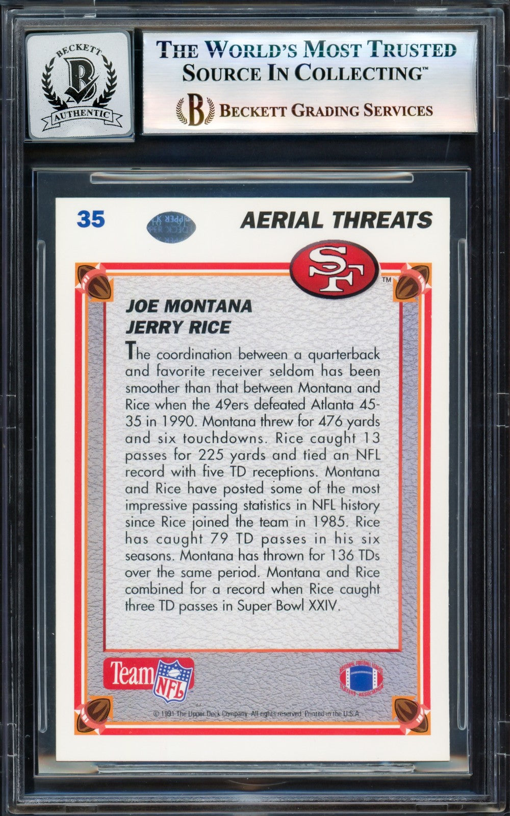 Joe Montana Autographed Signed 1991 Upper Deck Card 35 49ers Auto GM 10 Beckett