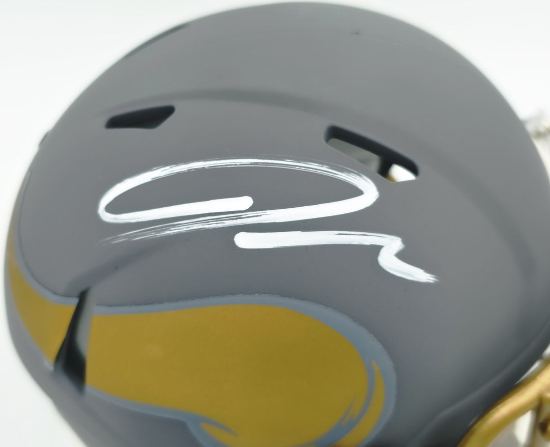 Jordan Addison Signed Vikings Slate Silver Speed Mini Helmet (In White) Beckett