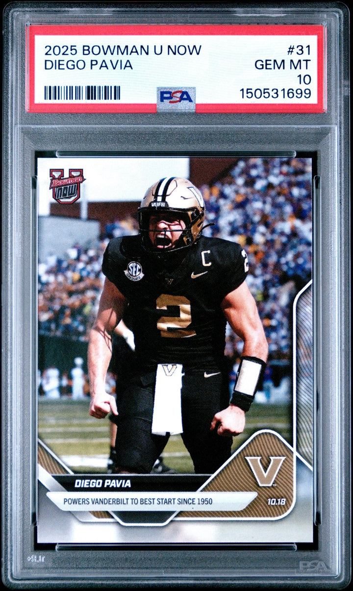 Graded 2025 Topps Bowman U Now Diego Pavia #31 Rookie Card PSA 10