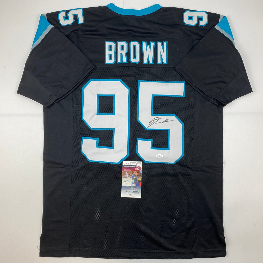Autographed/Signed Derrick Brown Carolina Black Football Jersey JSA COA