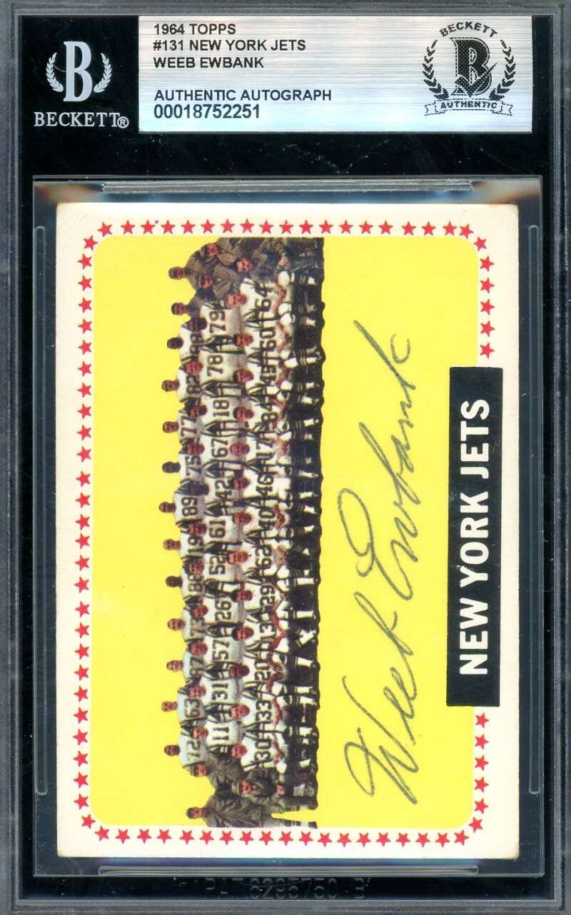Weeb Ewbank Beckett BAS Vintage Signed 1964 Topps Jets Team Autograph
