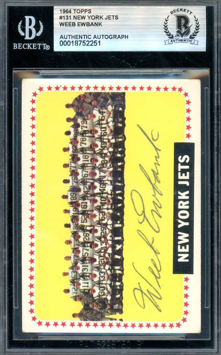 Weeb Ewbank Beckett BAS Vintage Signed 1964 Topps Jets Team Autograph