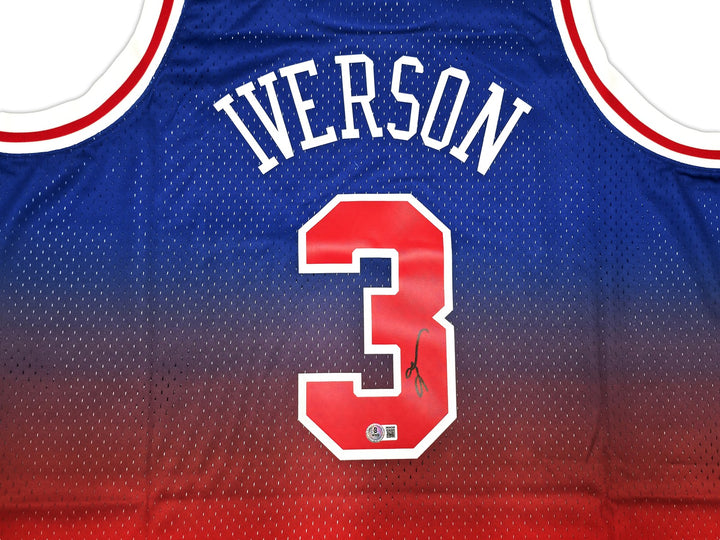 76ers Allen Iverson Auto Red M&N 1996-97 HWC Swingman Fadeaway Jersey Size 2XL