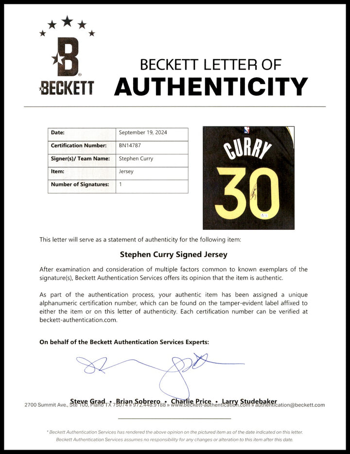 Warriors Stephen Curry Auto Black Nike Authentic City Jersey 48 +2 Beckett
