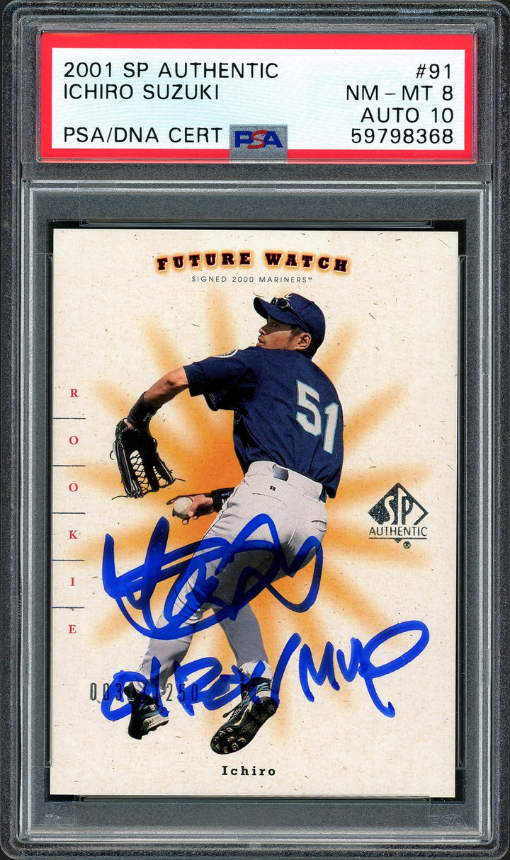 Ichiro Suzuki Auto 2001 SP Authentic RC 91 PSA 8 Sig 10 01 ROY/MVP #31/1250 DNA