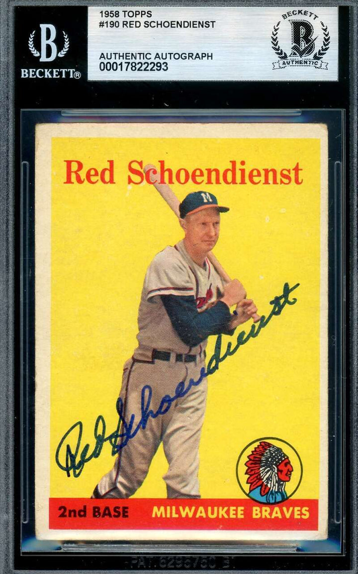 Red Schoendienst Beckett BAS Signed 1958 Topps Autograph