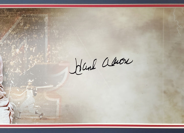 Hank Aaron Signed Framed 10x30 Panoramic Photo Milwaukee Braves Fanatics