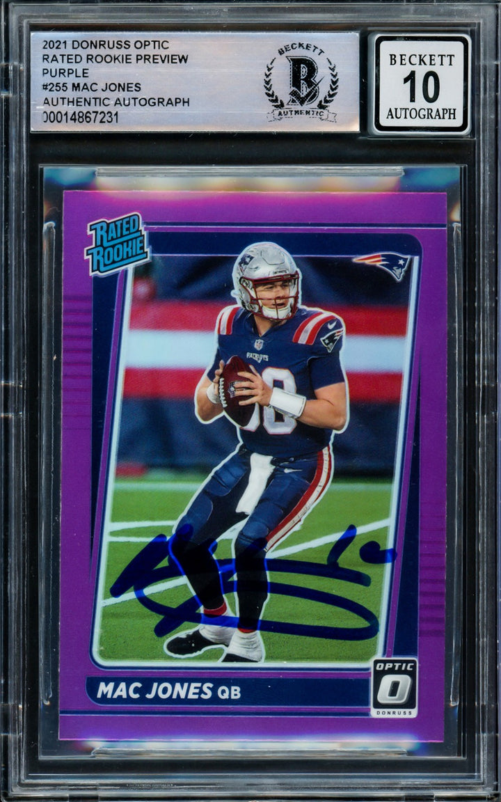 Mac Jones Auto Signed 2021 Donruss Optic Preview Purple RC P-255 Sig 10 Beckett