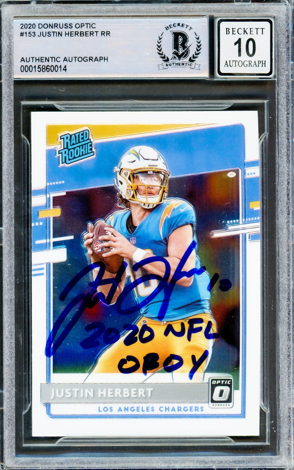 Justin Herbert Signed 2020 Donruss Optic Rated Rookies RC #153 Chargers Auto 10