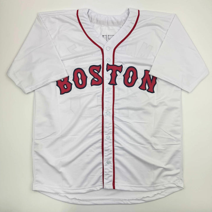Autographed/Signed Pedro Martinez Boston White Jersey Beckett BAS COA