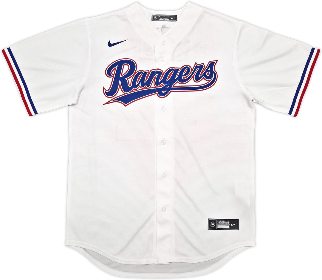 Rangers Evan Carter Signed White Nike Jersey Size M "23 WS Champs" Beckett Wit