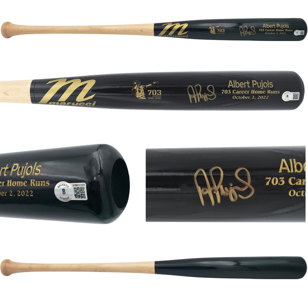 Albert Pujols Auto Black Marucci 703 Career Home Run Engraving Bat Cardinals BAS