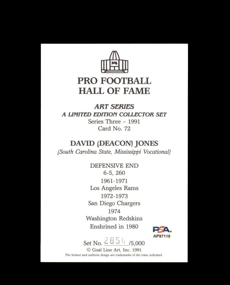 Deacon Jones PSA DNA Signed Goal Line Art Card GLAC Autograph