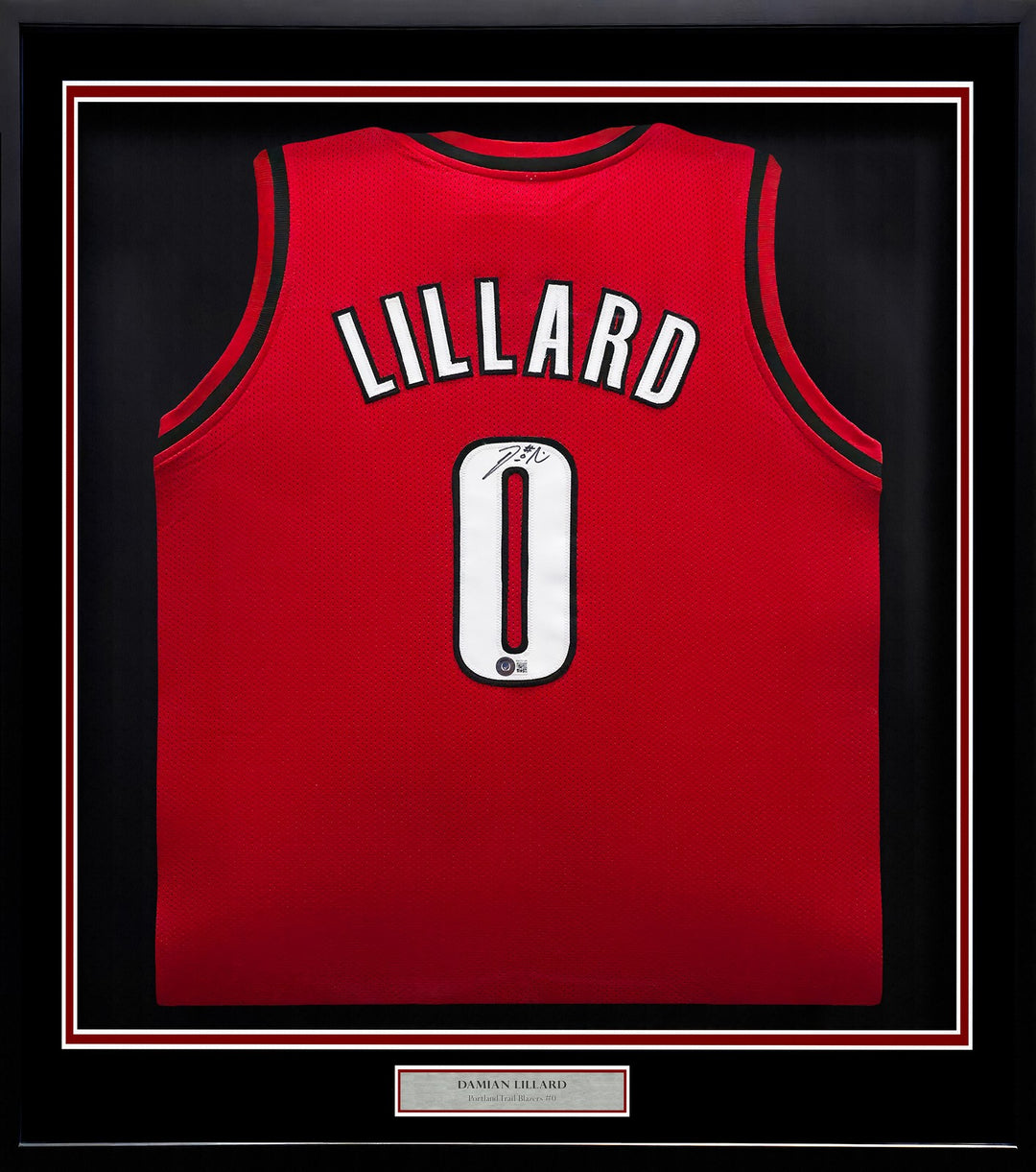 Portland Trail Blazers Damian Lillard Signed Framed Red Jersey Beckett BAS