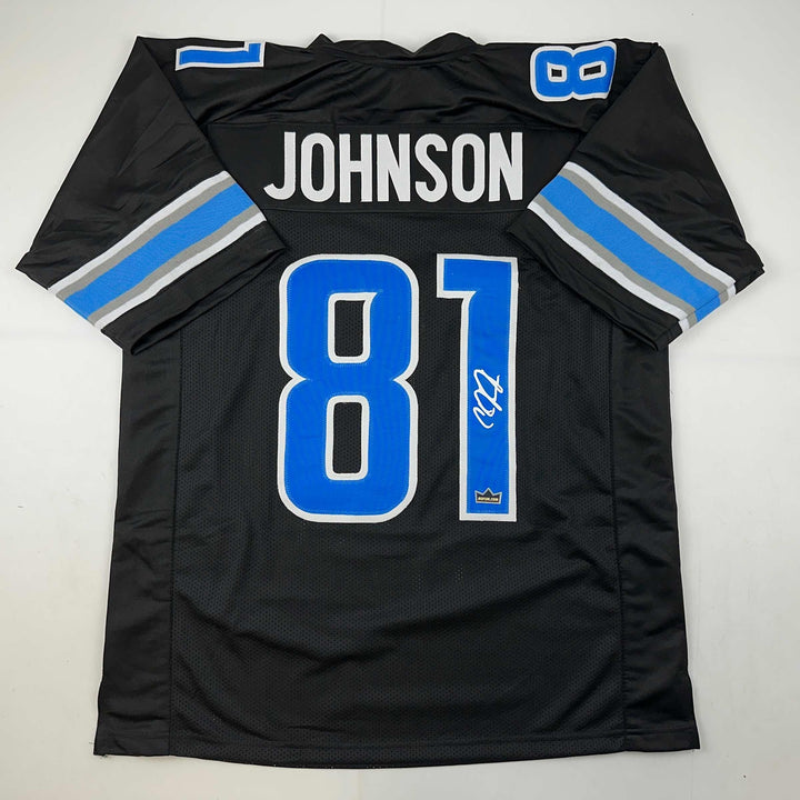 Facsimile Autographed Calvin Johnson Detroit Black Reprint Jersey Size Men's XL