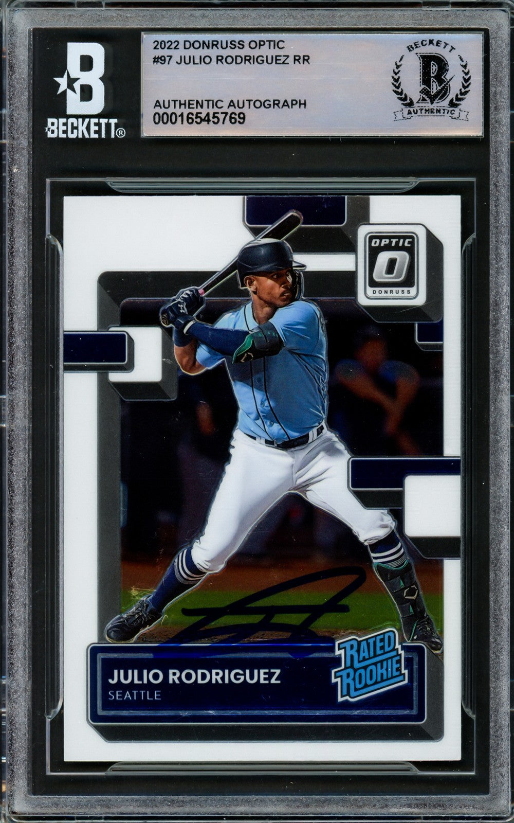 Julio Rodriguez Signed 2022 Donruss Optic RC #97 Seattle Mariners Beckett