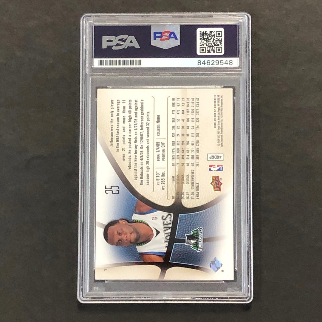 2008-09 SP Authentic #7 Al Jefferson Signed Card AUTO 10 PSA Slabbed Timberwolve